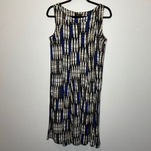 ILE Sleeveless Geometric Seam Knee Length Dress - Blue & Gray - 14